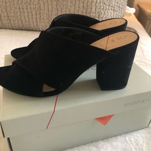 Great Sole Society black kid suede mules